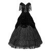 袖ありのワンピース　ロリィタファッション　ブラック　ゴシック　半袖　ポリエステル　お茶会　Vネック　無地　プリーツ