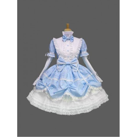 甘いロリータワンピースOP　2020　リボン　ショートスリーブロリータワンピースワンピース　ライトブルーアイドル衣装