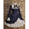 クラシックロリータワンピースOP　スタンドカラー　イレギュラー　フリルリボンワンピース　ディープブルーアイドル衣装