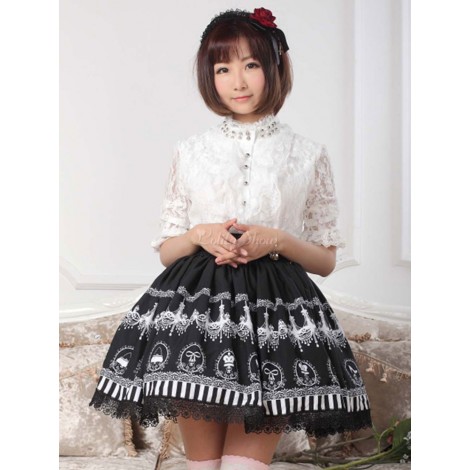 ゴスロリ　ロリィタスカート　ブラック　可愛い　プリント柄　カジュアル　ポリエステル