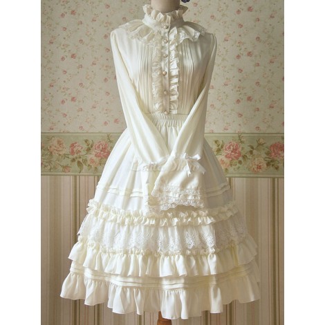 シャーリングシフォンロリータスカート　2020　ホワイトアイドル衣装