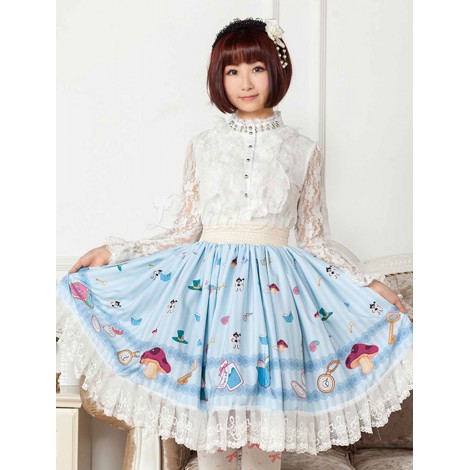 ロリータ服　スカート　スウィート　ポリエステル　プリント　ブルー　カジュアル