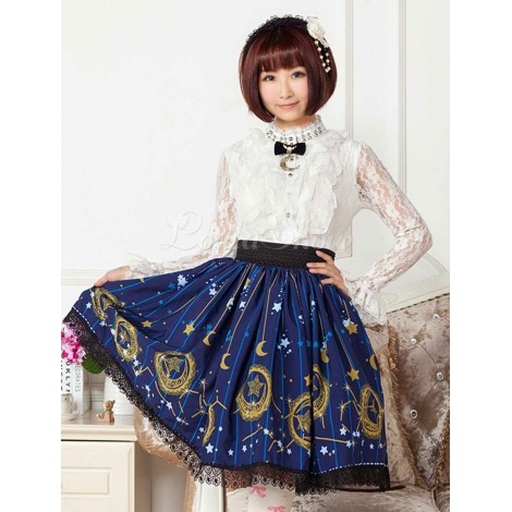 ディープブルースタープリントポリエステルロリータスカート　2020　ガールス向け　アイドル衣装