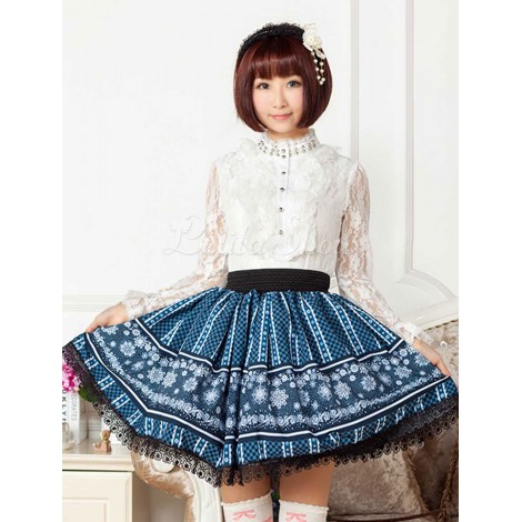 ロリータ服　スカート　スウィート　ポリエステル　プリント　ブルー　カジュアル