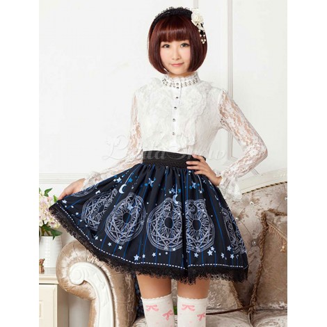 ロリータ服　スカート　スウィート　ポリエステル　プリント　ディープブルー　カジュアル