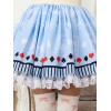 ロリータ服　スカート　プリント　ポリエステル　スウィート　ライトブルー　カジュアル　レース