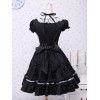 ゴスロリ　コットン　ロリィタワンピース　半袖　ブラック　レースアップ　白いレーストリム