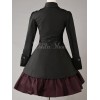 ゴスロリ軍服ワンピース　OP　ブラック　コットン　ダブルブレスト　ボタン　長袖　リボン　アイドル衣装　フリル　制服ワンピース