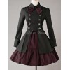 ゴスロリ軍服ワンピース　OP　ブラック　コットン　ダブルブレスト　ボタン　長袖　リボン　アイドル衣装　フリル　制服ワンピース