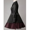 ゴスロリ軍服ワンピース　OP　ブラック　コットン　ダブルブレスト　ボタン　長袖　リボン　アイドル衣装　フリル　制服ワンピース