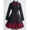 ゴスロリ軍服ワンピース　OP　ブラック　コットン　ダブルブレスト　ボタン　長袖　リボン　アイドル衣装　フリル　制服ワンピース