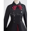 ゴスロリ軍服ワンピース　OP　ブラック　コットン　ダブルブレスト　ボタン　長袖　リボン　アイドル衣装　フリル　制服ワンピース