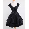 ゴスロリ ワンピースOP　ブラック　スクエアネック　半袖　フリルアイドル衣装　リボンタイロリータワンピース