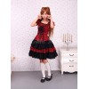 ゴスロリ　ギンガム　ロリィタワンピース　レッド＆ブラック　半袖　レースアップ