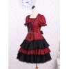 ゴスロリ　ギンガム　ロリィタワンピース　レッド＆ブラック　半袖　レースアップ