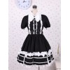 ゴスロリ　コットン　ブラック　ワンピース　ロリィタ服　リボン　フリル　半袖