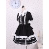 ゴスロリ　コットン　ブラック　ワンピース　ロリィタ服　リボン　フリル　半袖