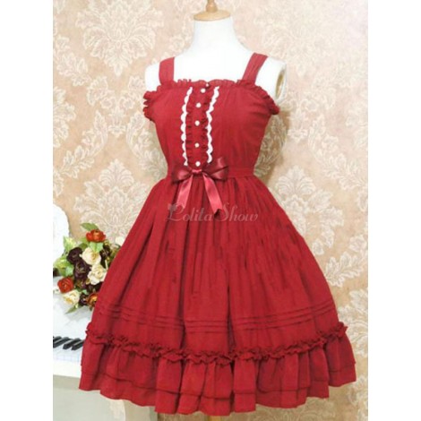 甘いロリータJSKドレスフリルアイスクリームパフボタンフリルロリータジャンパースカート