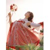 中華ロリ　JSKドレス　ジャンパースカート　レッド　中国風　ロリィタワンピース　赤い　ノースリーブ　刺繍　リボン　プリーツ