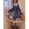 クラシックロリータJSKドレスフォレストコヴナントプリントフリルボウディープブルーロリータジャンパースカート