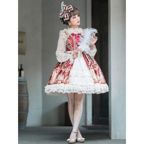 クラシックロリータJSKドレスタリアストーリージャカードボウオープンフロントブルゴーニュMilanoo限定ロリータジャンパースカート