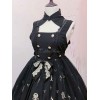 ゴスロリ　JSKドレス　ブラック　ドリームランドガーデン　童話モチーフ柄　ロリィタジャンパースカート付き　オーバースリーブ