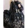ゴスロリ　JSKドレス　ブラック　ドリームランドガーデン　童話モチーフ柄　ロリィタジャンパースカート付き　オーバースリーブ