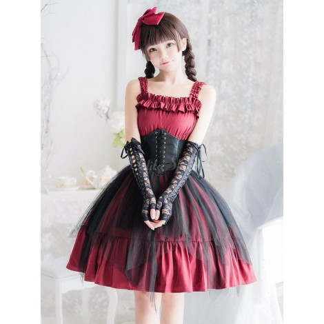 ゴスロリ　ロリィタJSKドレス　スチームパンク　ノースリーブ　フリル　ロリータジャンパースカート