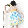 甘いロリータJSKドレスレモンバスケットブルーノースリーブボウロリータジャンパースカート