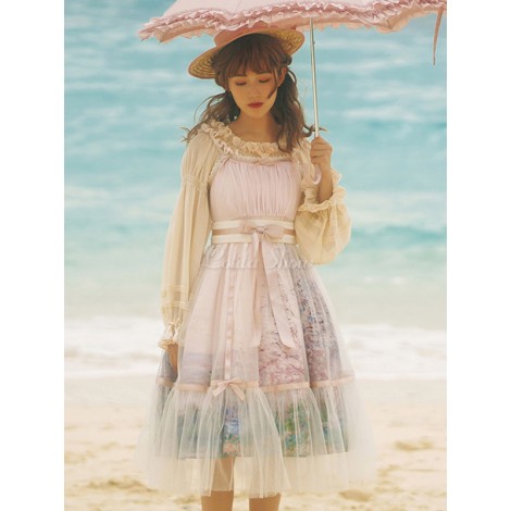 古典的なロリータJSKドレスモネ油絵プリント弓フリルロリータジャンパースカート