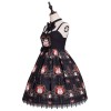 クラシックロリータJSKドレス　2020　クラウンキャット柄　リボン　レースストラップ　ブラックロリータジャンパースカート