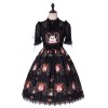 クラシックロリータJSKドレス　2020　クラウンキャット柄　リボン　レースストラップ　ブラックロリータジャンパースカート