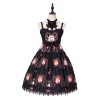 クラシックロリータJSKドレス　2020　クラウンキャット柄　リボン　レースストラップ　ブラックロリータジャンパースカート