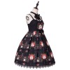 クラシックロリータJSKドレス　2020　クラウンキャット柄　リボン　レースストラップ　ブラックロリータジャンパースカート