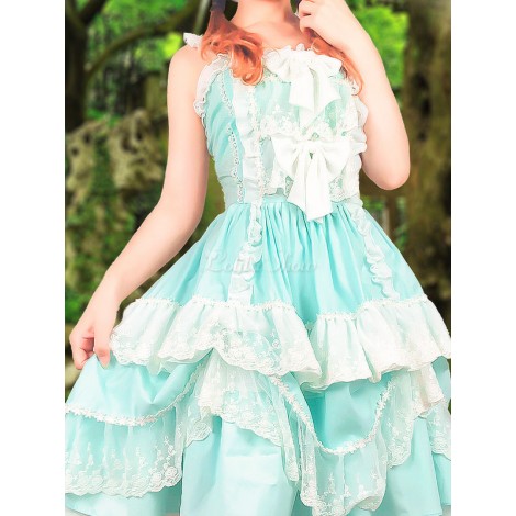 スウィートロリータJSKドレスシークレットフォレストレースフリルボウポプリンロリータジャンパースカート