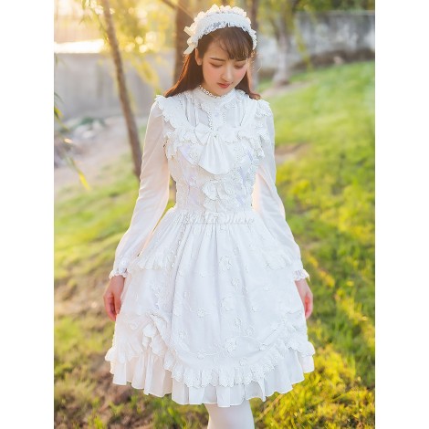 クラシックロリータJSKドレス酸素ガール刺繍フリルホワイトコットンロリータジャンパースカート