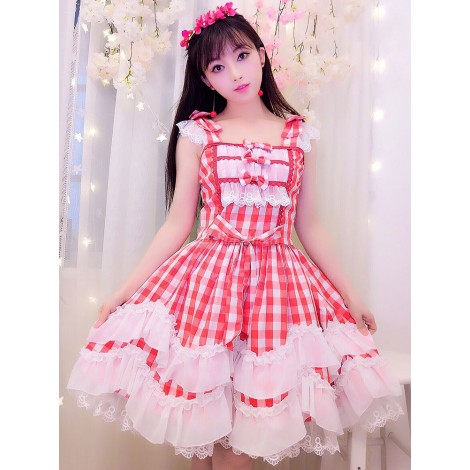 スウィートロリータJSKドレスフリルボウコットンロリータジャンパースカート