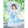 スウィートロリータJSKドレスレースボウフリルコットンライトブルーロリータジャンパースカート