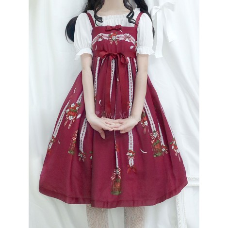 スウィートロリータJSKドレスプリントボウプリーツロリータジャンパースカート