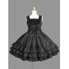 スウィートロリータJSKドレスレースアップボウフリルコットンブラックロリータジャンパースカート