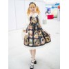 スウィートロリータJSKドレスヴェルサイユガールズプリントフリルボウシフォンブラックロリータジャンパースカート
