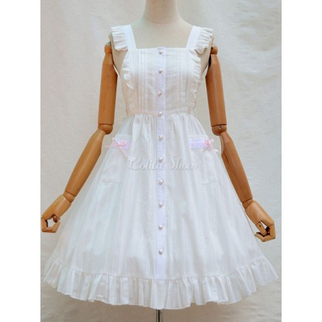 クラシックロリータドレスJSKフリルボウコットンホワイトロリータジャンパースカート