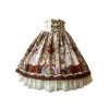 クラシックロリータスカートプリントレーストリムフリルボウプリーツシフォンロリータスカート