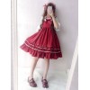 クラシックロリータJSKジャンパースカートノースリーブフリルレッドロリータワンピース