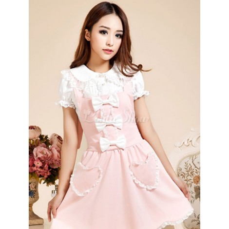 ロココロリータJSKジャンパースカートノースリーブフリルボウピンクロリータワンピース