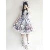 ロリィタジャンパースカート　グレーブルー　クラシック＆トラディション　シフォン　ストラップ　プリント柄