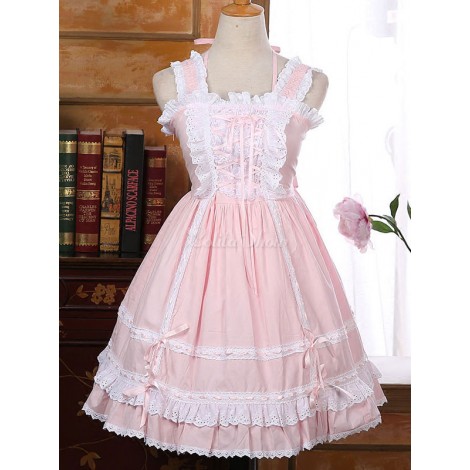 ロリィタジャンパースカート　スウィート　ポプリン　ストラップ　お茶会　2カラーブロック