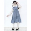 スウィートロリータJSKワンピースシンデレラフリルボウロングブルーシフォンジャンパースカート