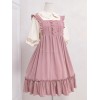 甘いロリータJSKドレス姉妹工場茶フリルフリルボタンの装飾ピンクロリータジャンパースカート