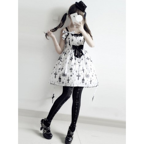 ジャンパースカート　十字架　ゴスロリ　プリントボウレース　ロリータ　JSKドレス　ゴシック
